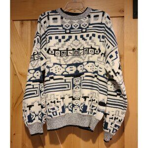 EXPRESSIONS Sz XL Vintage 80's Geometric Navajo Knit Pullover Cosby Sweater
